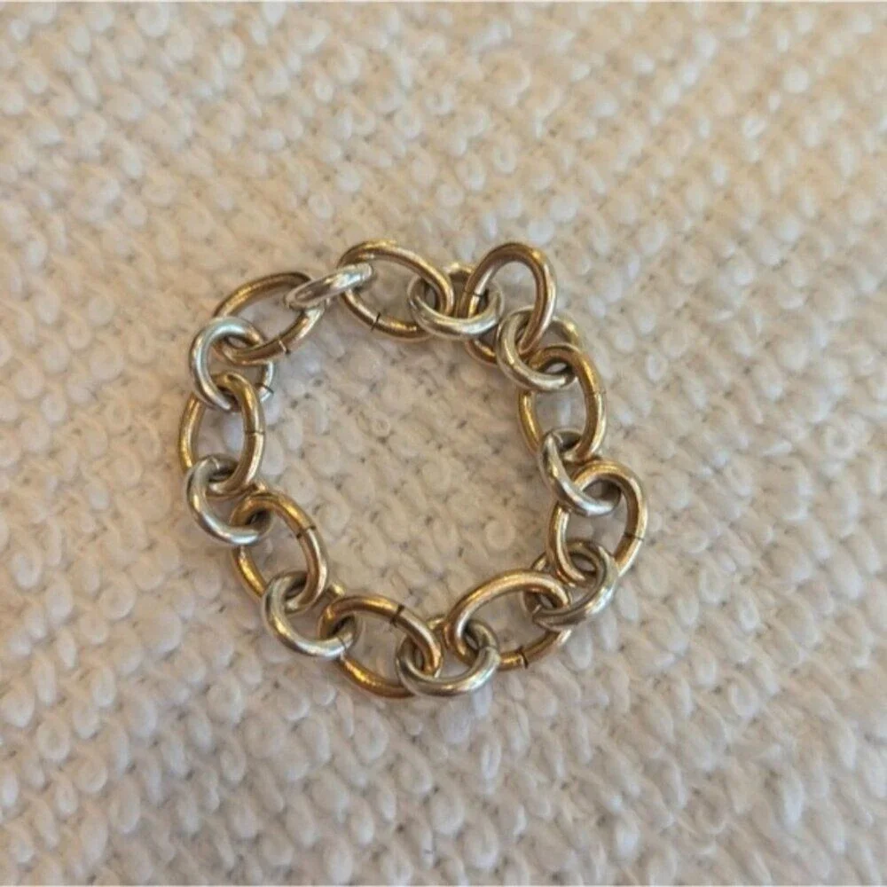 Elegant Alternating Gold and Silver Chain Link Ring Size 66